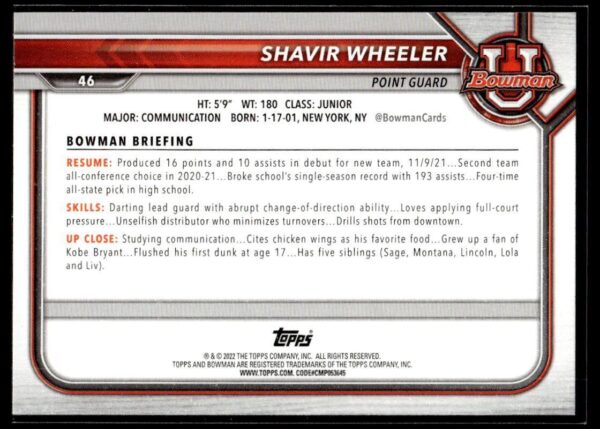 2002 Bowman University  #46 Shavir Wheeler