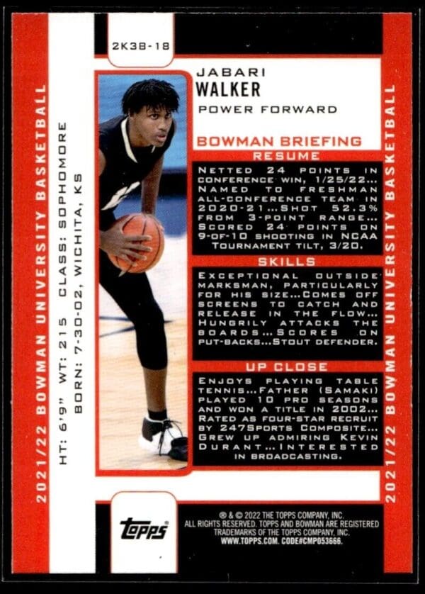 _10 2002 Bowman University #2K3B-18 Jabari Walker