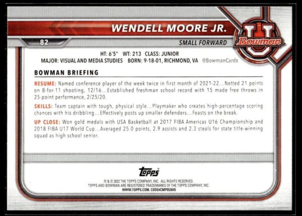 _10 2002 Bowman University #82 Wendell Moore Jr.