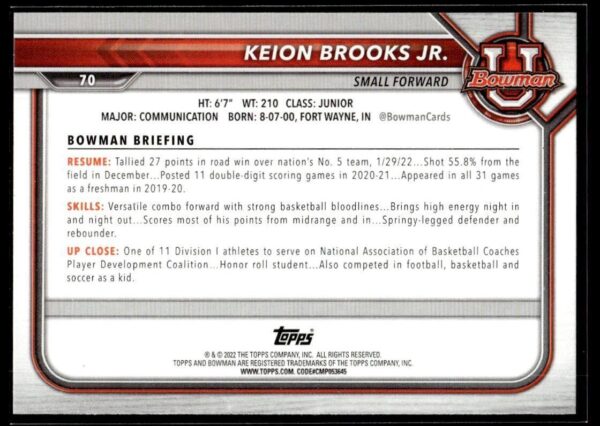 2002 Bowman University  #70 Keion Brooks Jr.