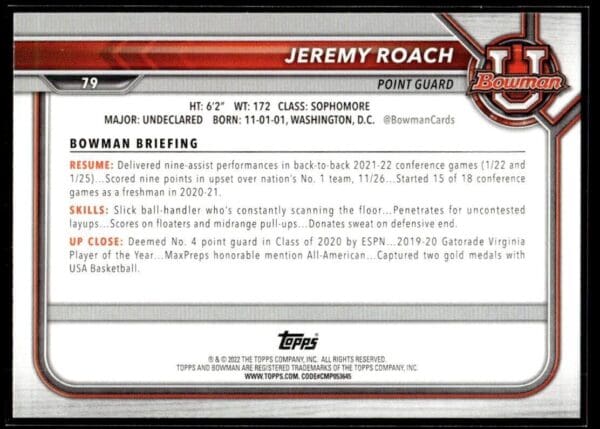 2002 Bowman University  #79 Jeremy Roach