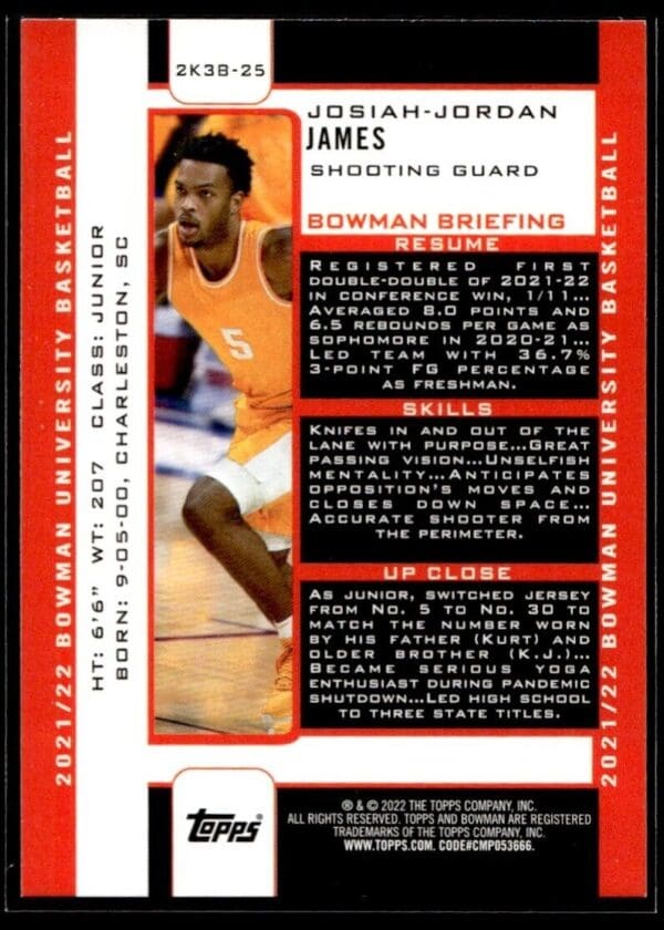 2002 Bowman University  #2K3B-25 Josiah-Jordan James