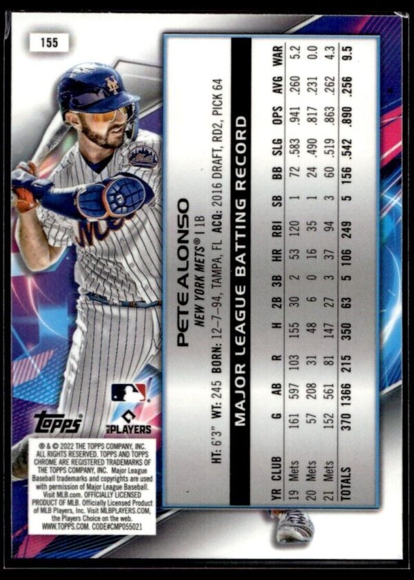 _10 2022 Topps Chrome New York Mets #159 Pete Alonso