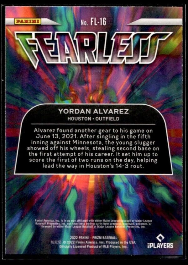 2022 Panini Prizm Fearless Houston Astros #FL-16 Yordan Alvarez