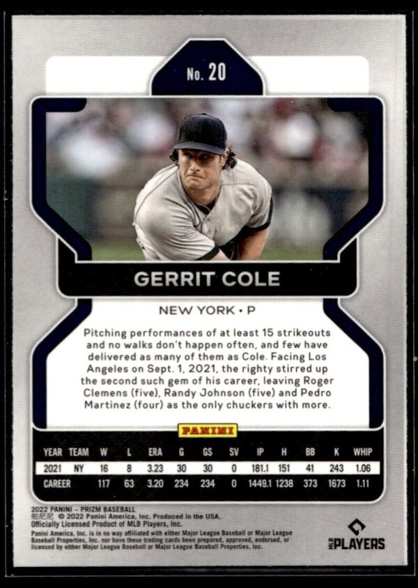 _10 2022 Panini Prizm New York Yankees #20 Gerrit Cole
