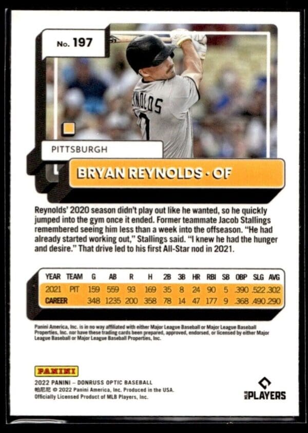 2022 Donruss Optic Pittsburgh Pirates #197 Bryan Reynolds