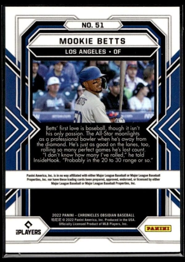 2022 Panini Obsidian Los Angeles Dodgers #51 Mookie Betts