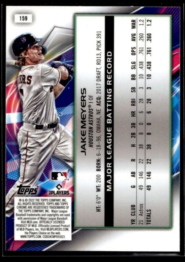 2022 Topps Chrome Houston Astros #159 Jake Meyers RC Rookie