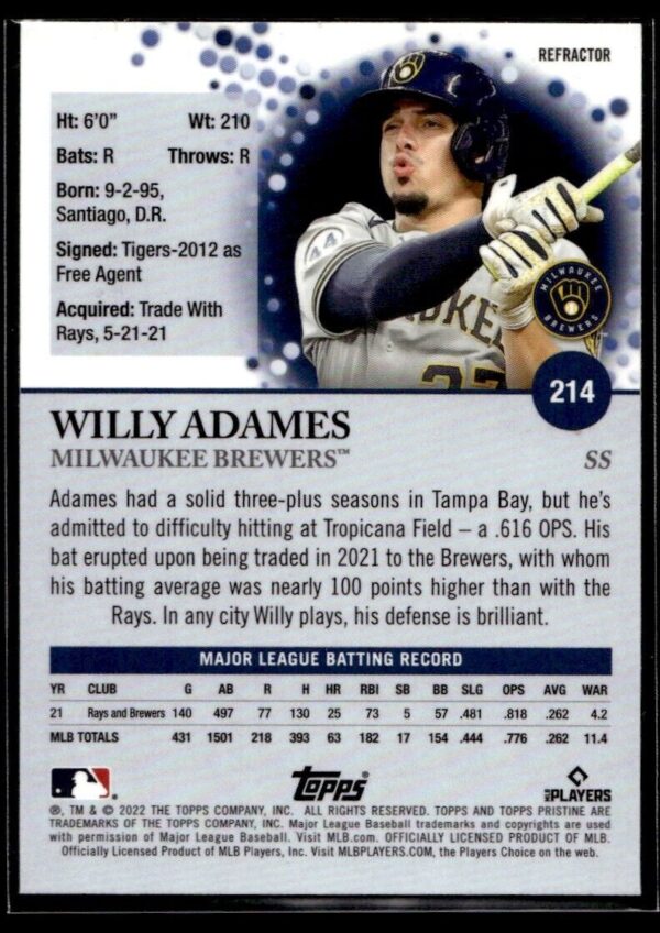 _10 2022 Topps Pristine Tampa Bay Rays #214 Willy Adames