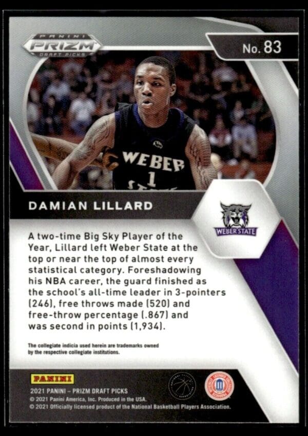 _10 2021 Panini Prizm Draft Picks Weber State Wildcats #83 Damian Lillard