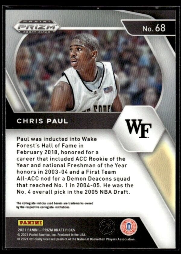2021 Panini Prizm Draft Picks Wake Forest Demon Deacons #68 Chris Paul