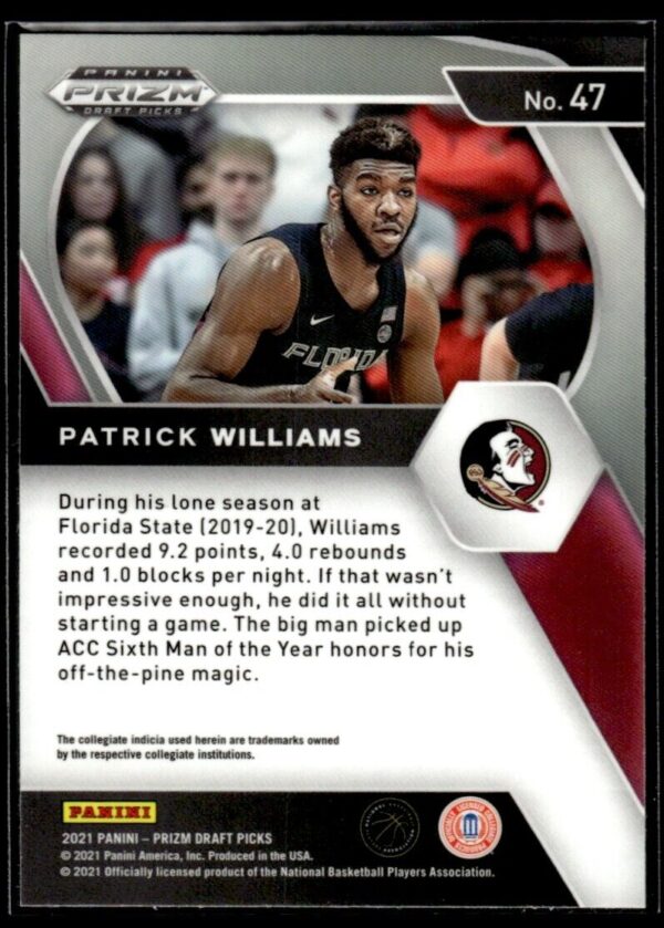 _10 2021 Panini Prizm Draft Picks Florida State Seminoles #47 Patrick Williams