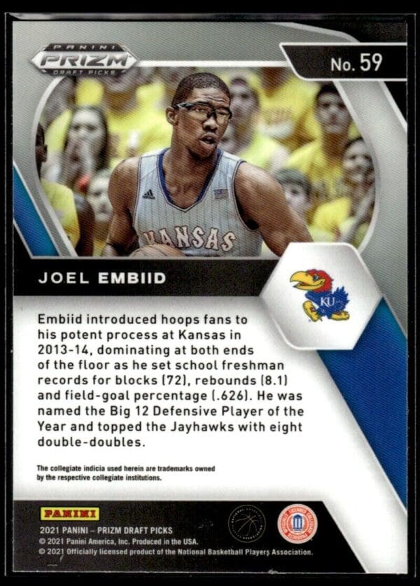 _10 2021 Panini Prizm Draft Picks Kansas Jayhawks #59 Joel Embiid