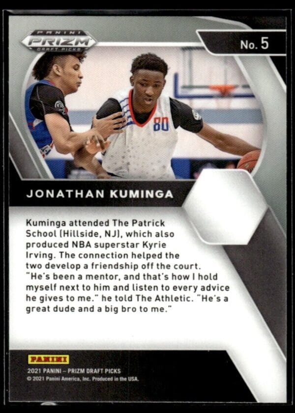 _10 2021 Panini Prizm Draft Picks Golden State Warriors #5 Jonathan Kuminga RC