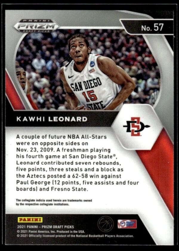 2021 Panini Prizm Draft Picks San Diego State Aztecs #57 Kawhi Leonard