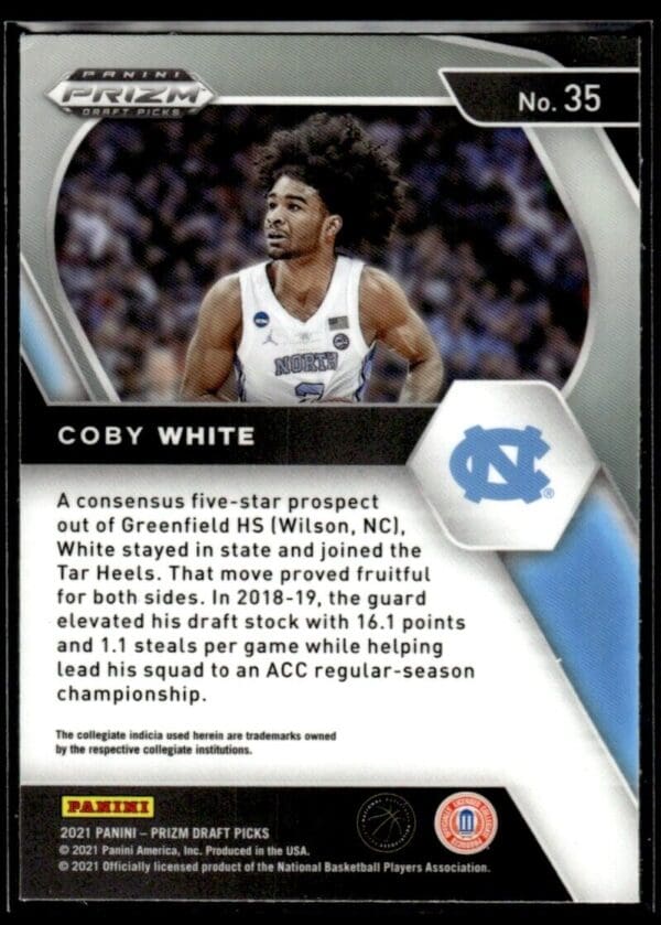 _10 2021 Panini Prizm Draft Picks North Carolina Tar Heels #35 Coby White