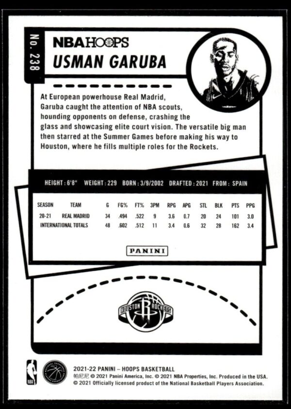 2021 NBA Hoops Winter Edition Houston Rockets #238 Usman Garuba RC Rookie