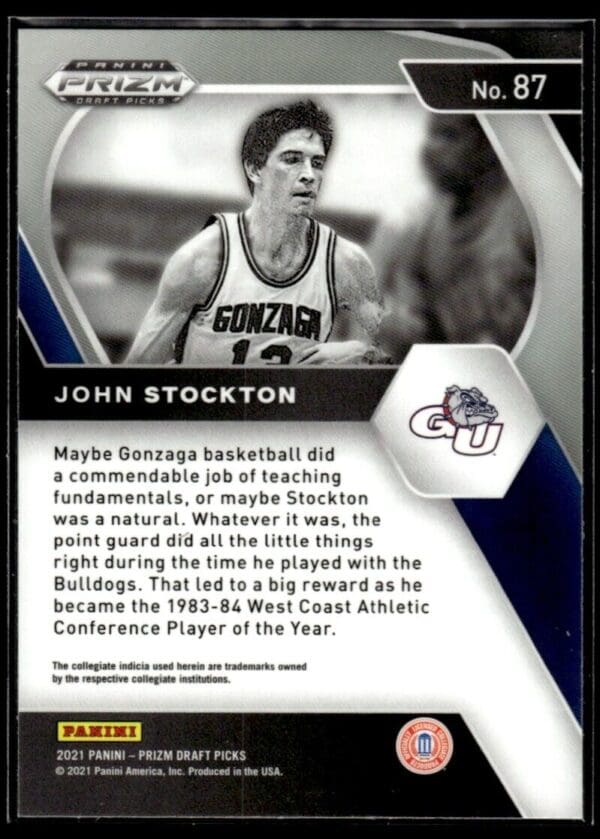 2021 Panini Prizm Draft Picks Gonzaga Bulldogs #87 John Stockton