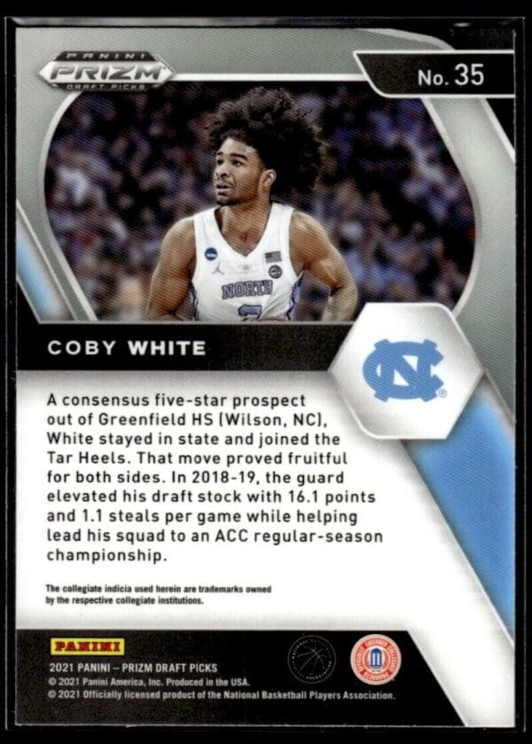 2021 Panini Prizm Draft Picks North Carolina Tar Heels #35 Coby White