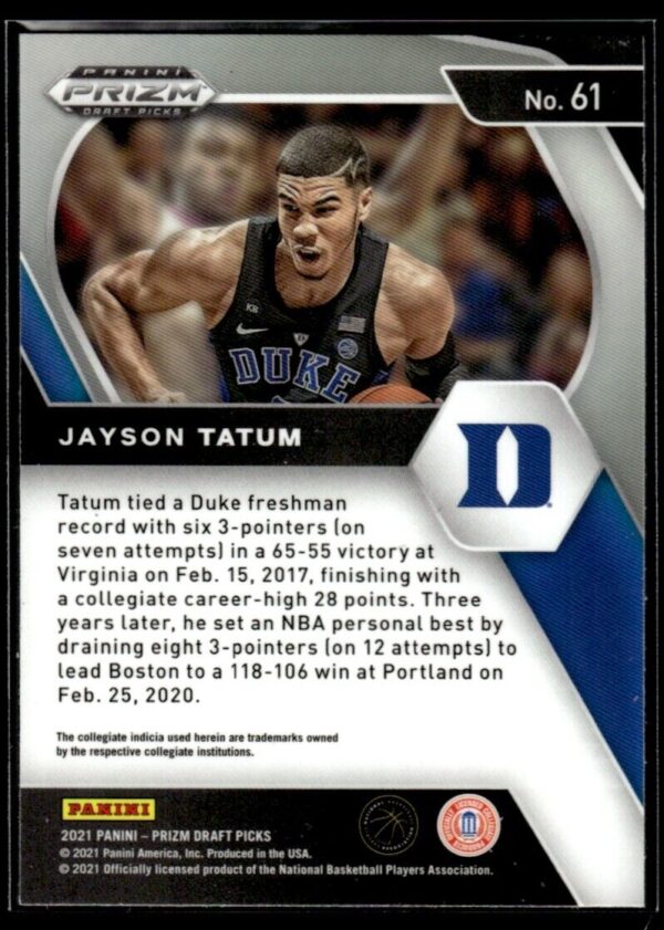 _10 2021 Panini Prizm Draft Picks Duke Blue Devils #61 Jayson Tatum