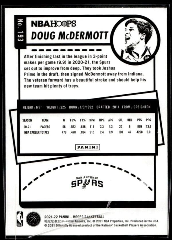 2021 NBA Hoops Winter Edition San Antonio Spurs #193 Doug McDermott