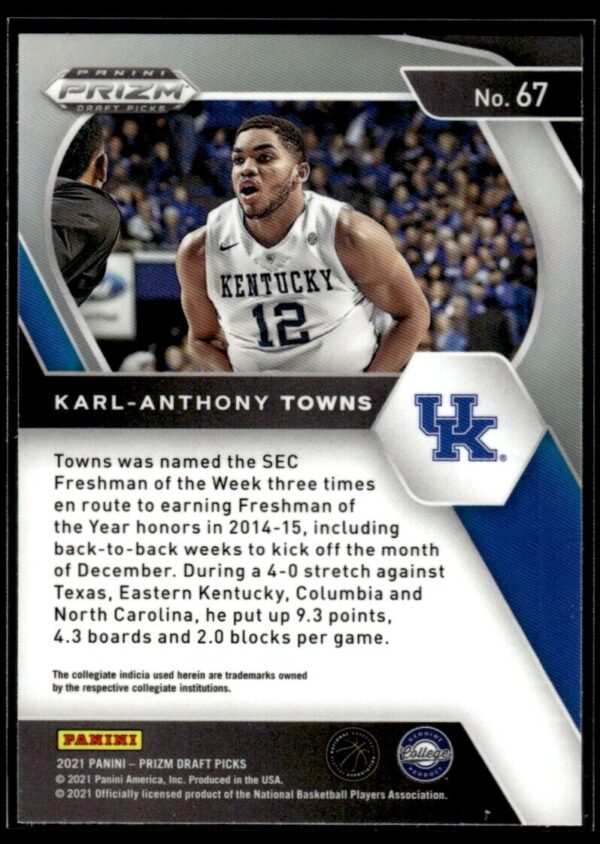 _10 2021 Panini Prizm Draft Picks Kentucky Wildcats #67 Karl-Anthony Towns