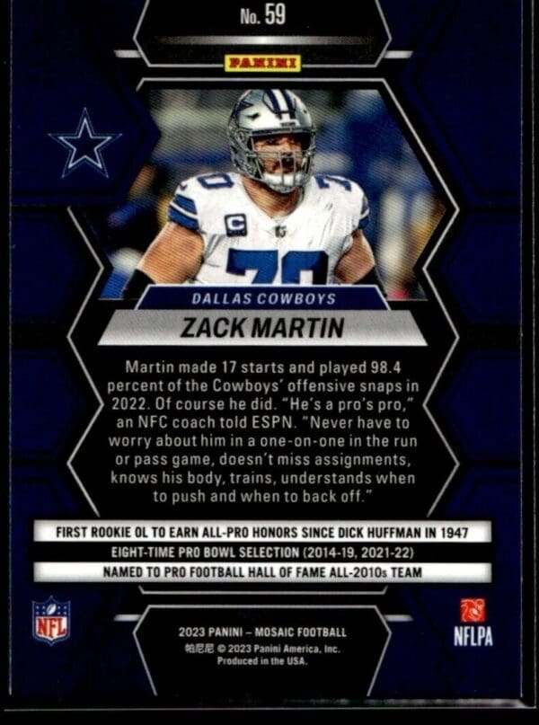 _10 2023 Panini Mosaic Dallas Cowboys #59 Zack Martin