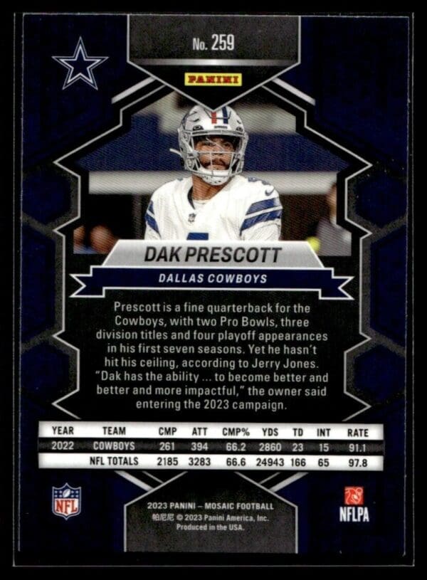 2023 Panini Mosaic Dallas Cowboys #259 Dak Prescott National Pride