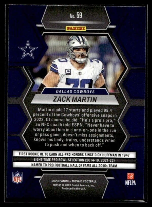 2023 Panini Mosaic Dallas Cowboys #59 Zack Martin
