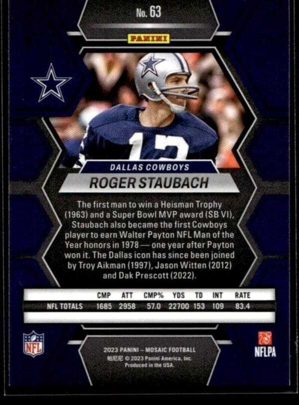 2023 Panini Mosaic Dallas Cowboys #63 Roger Staubach