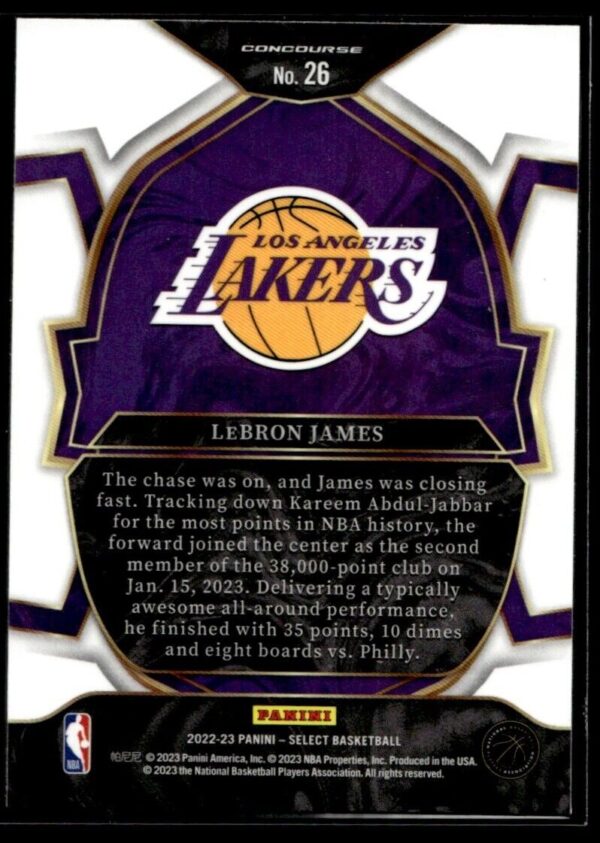2022 Panini Select Los Angeles Lakers #26 LeBron James Concourse