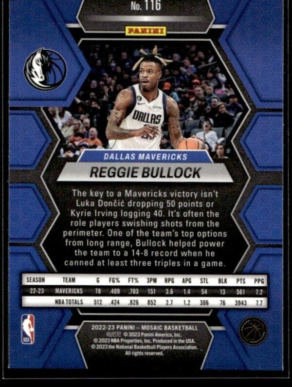 2022 Panini Mosaic Dallas Mavericks #116 Reggie Bullock