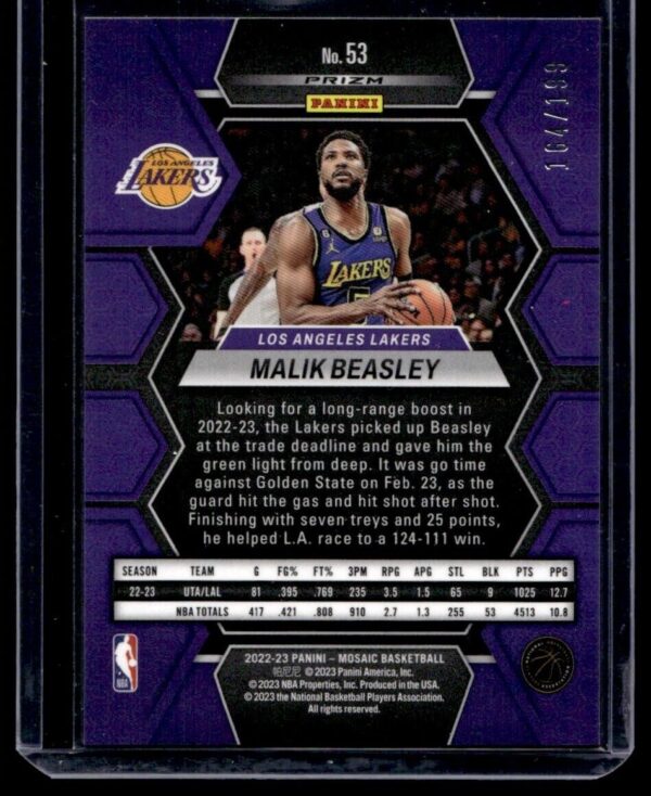 2022 Panini Mosaic Los Angeles Lakers #53 Malik Beasley 164/199 Blue Prizm