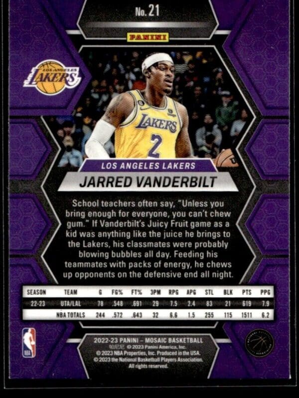2022 Panini Mosaic Los Angeles Lakers #21 Jarred Vanderbilt