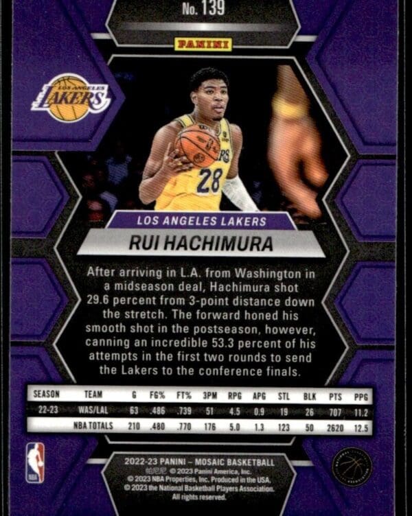 2022 Panini Mosaic Los Angeles Lakers #139 Rui Hachimura