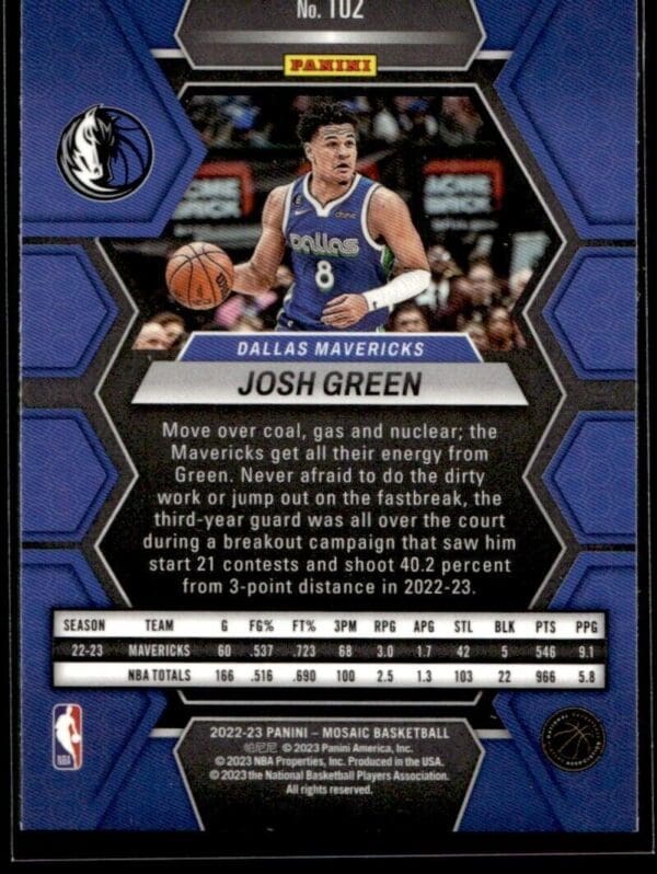 2022 Panini Mosaic Dallas Mavericks #102 Josh Green