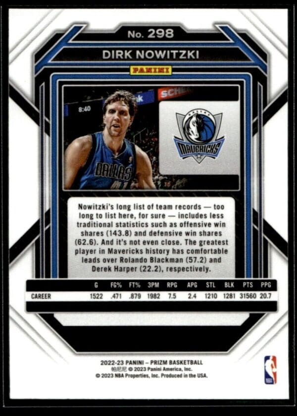 2022 Panini Prizm Dallas Mavericks #298 Dirk Nowitzki