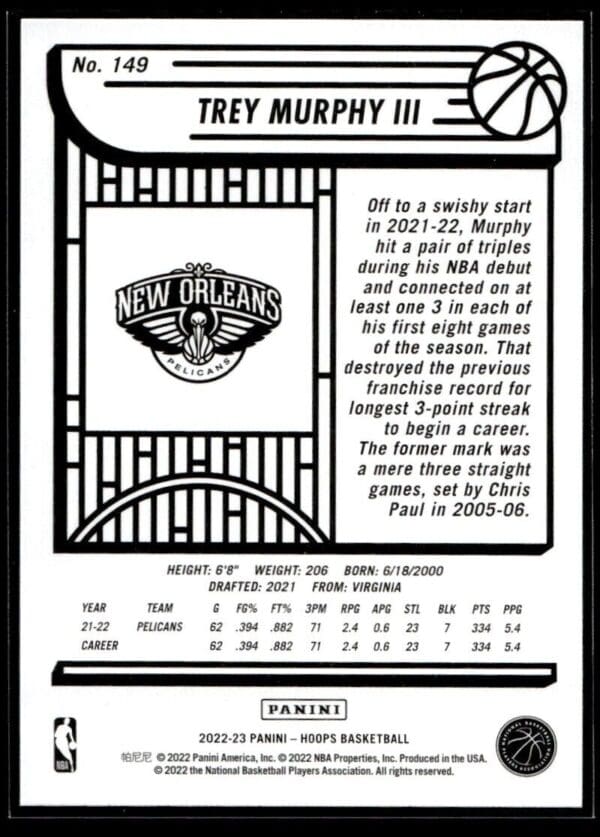 2022 NBA Hoops New Orleans Pelicans #149 Trey Murphy III