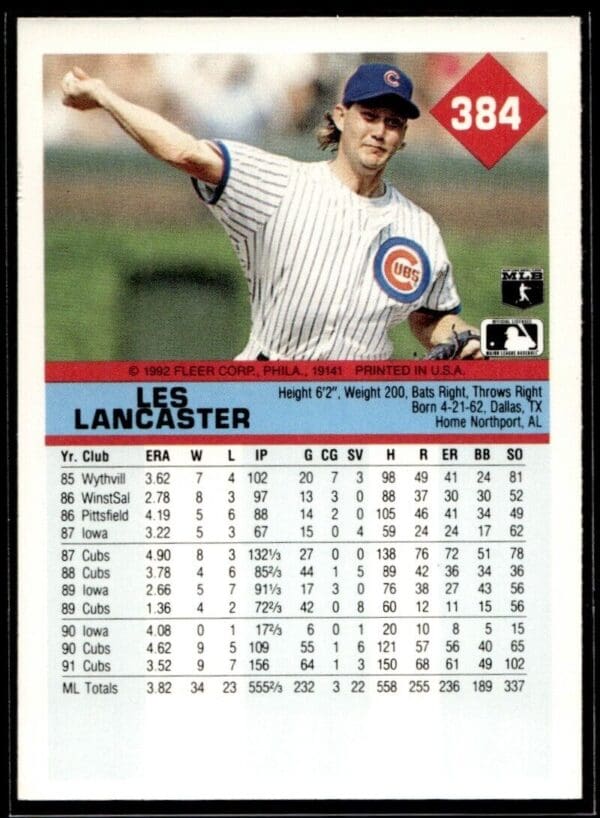 1992 Fleer Chicago Cubs #384 Les Lancaster