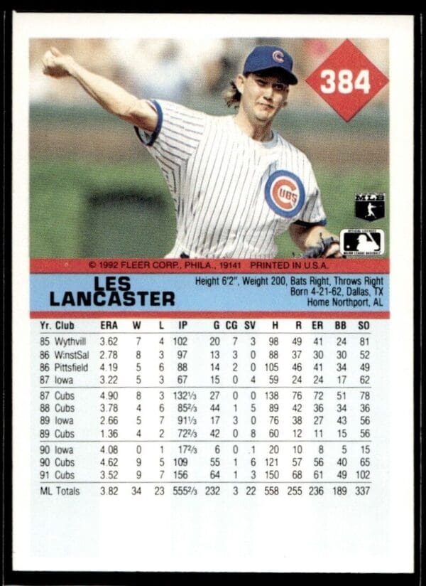 1992 Fleer Chicago Cubs #384 Les Lancaster