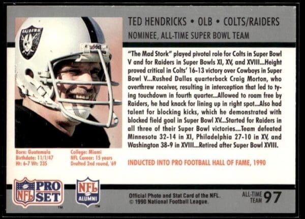 1990 Pro Set Super Bowl 160 Baltimore Colts/Oakland Raiders/Los Angeles Raiders