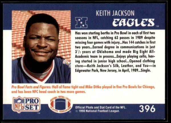 _10 1990 Pro Set Super Bowl 160 Philadelphia Eagles #396 Keith Jackson