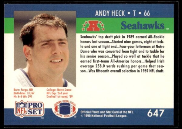 1990 Pro Set Super Bowl 160 Seattle Seahawks #647 Andy Heck