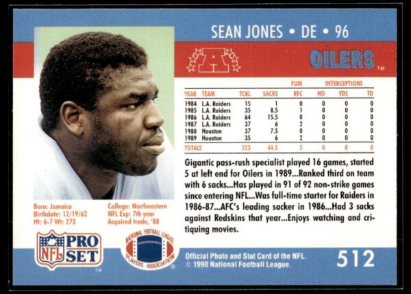 1990 Pro Set Super Bowl 160 Houston Oilers #512 Sean Jones