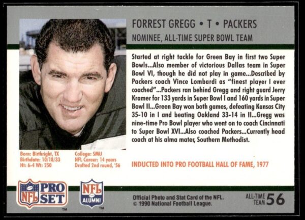 1990 Pro Set Super Bowl 160 Green Bay Packers #56 Forrest Gregg