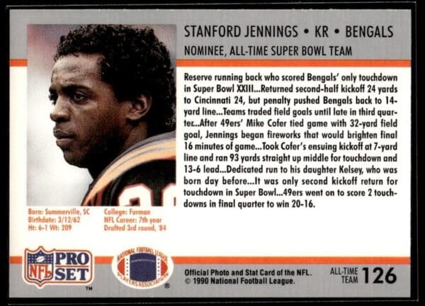 _10 1990 Pro Set Super Bowl 160 Cincinnati Bengals #126 Stanford Jennings