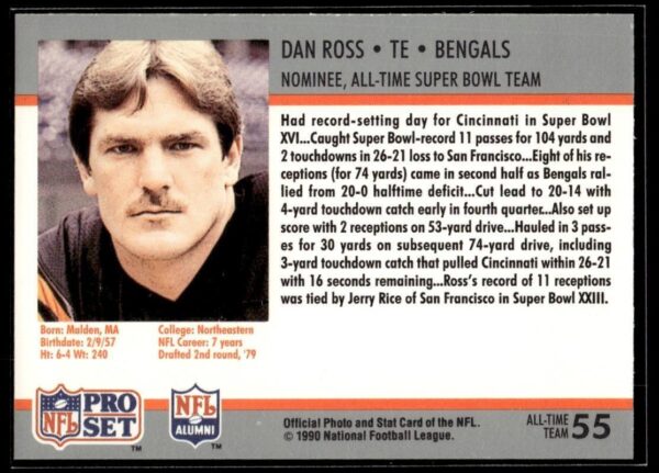 1990 Pro Set Super Bowl 160 Cincinnati Bengals #55 Dan Ross