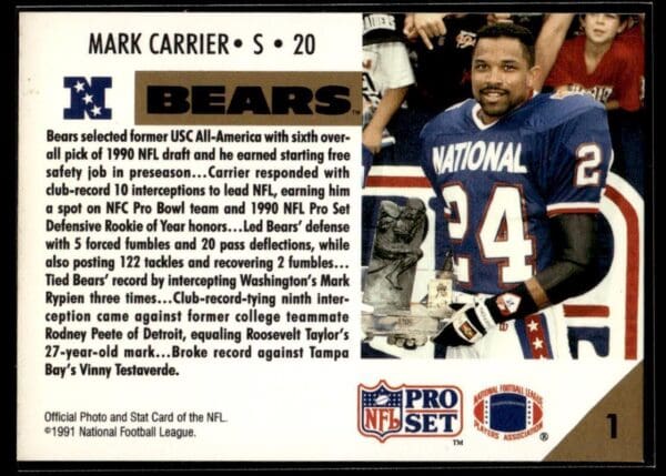 1991 Pro Set Chicago Bears #1A Mark Carrier