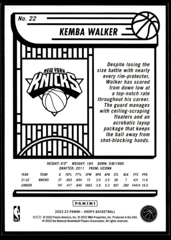 _10 2022 Hoops New York Knicks #22 Kemba Walker Blue