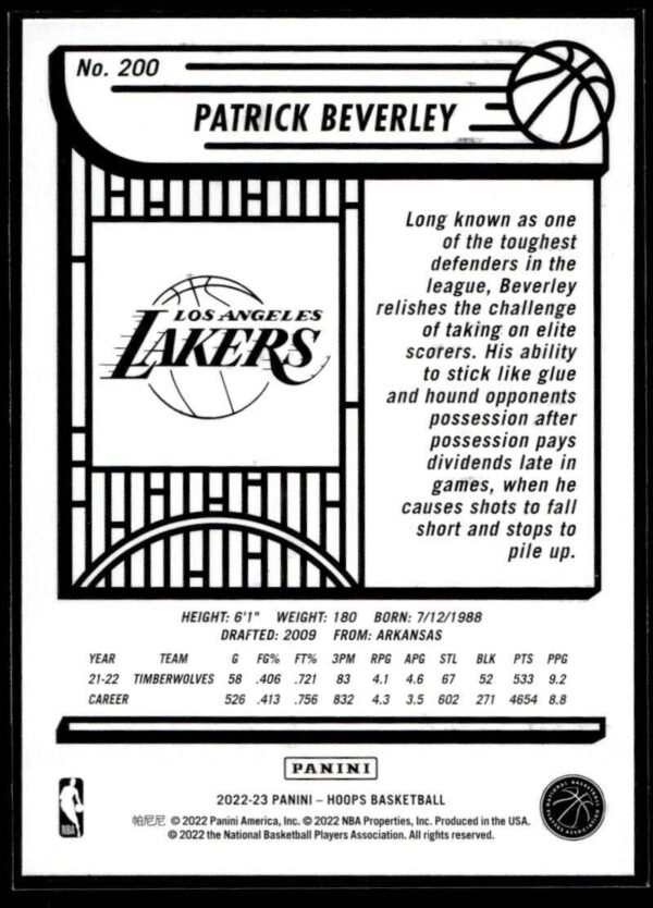 2022 NBA Hoops Los Angeles Lakers #200 Patrick Beverley